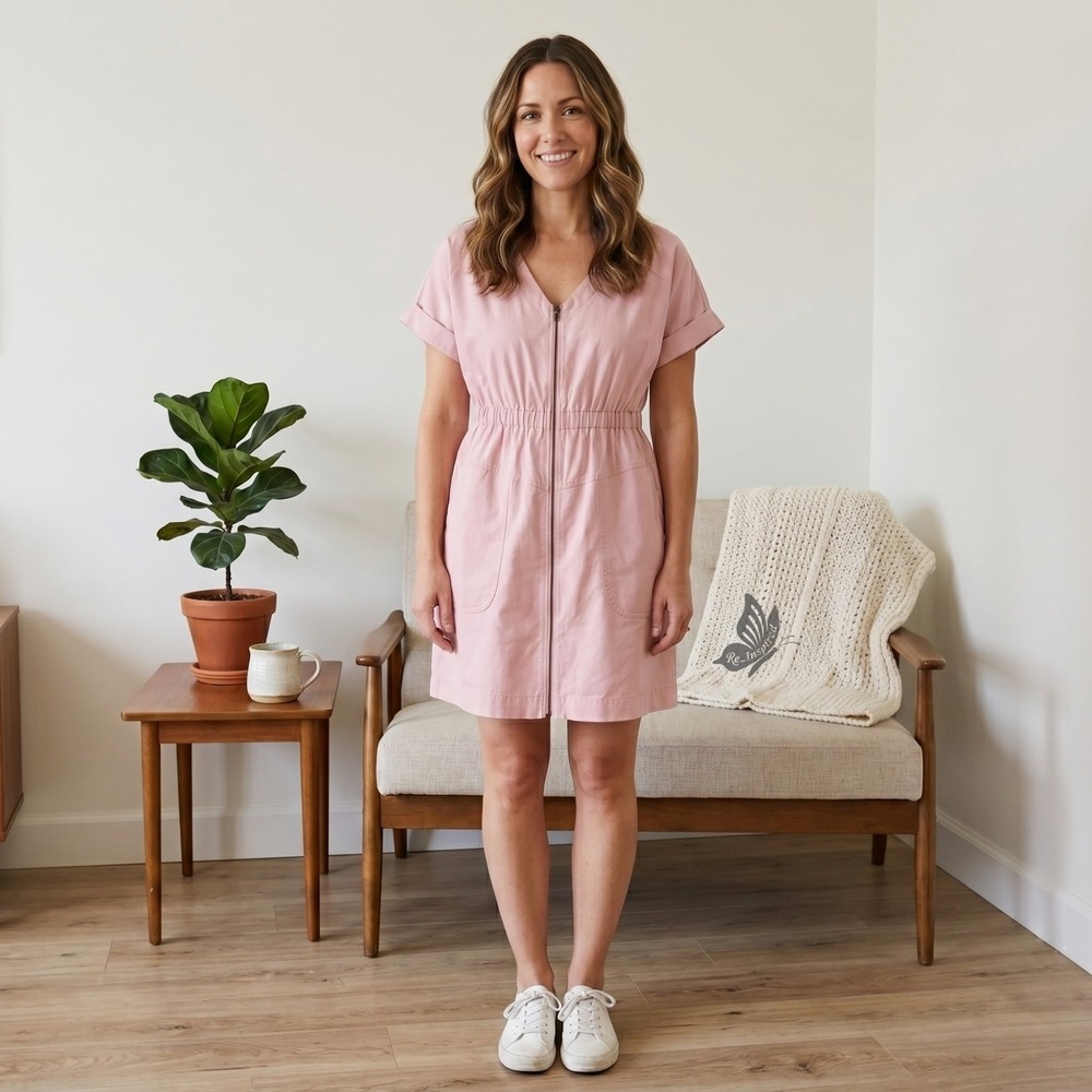 Universal Thread Zip Front Utility‎ Mini Dress Womens XS Dusty Rose Cotton NWT